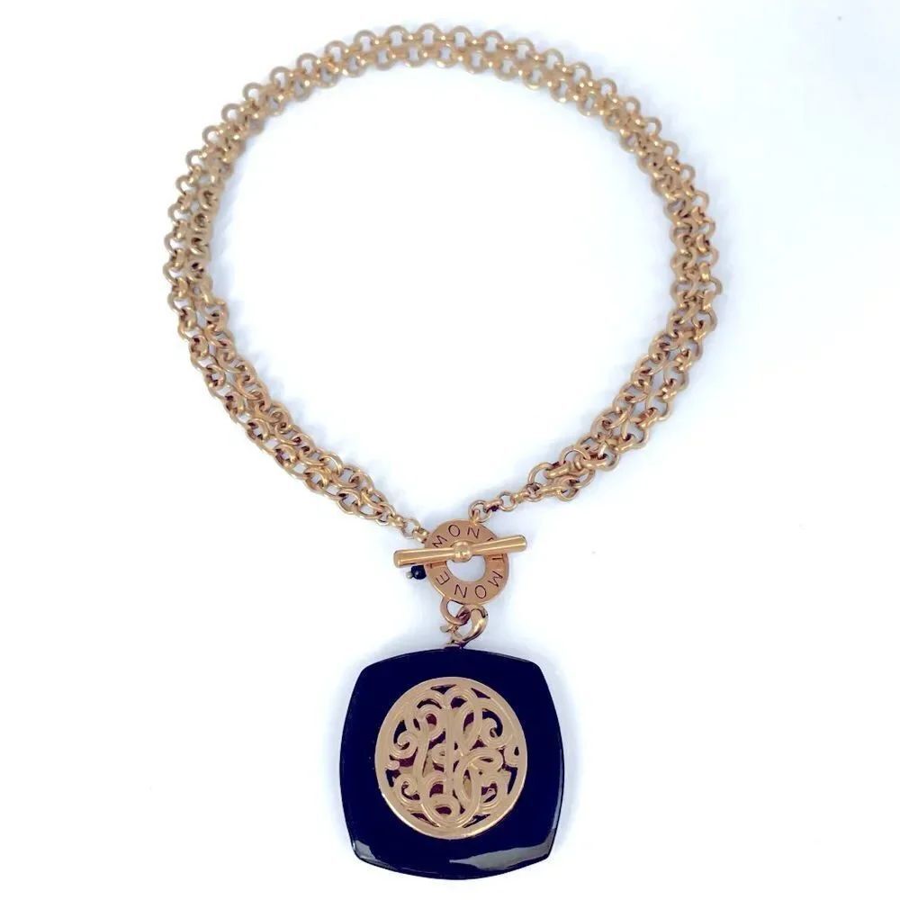 Vintage Monet Monogrammed Pendant Toggle Chain Necklace
